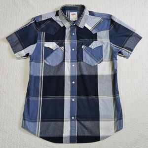 Levi's Western Blue Plaid Pearl Snap-Button T-Shirt